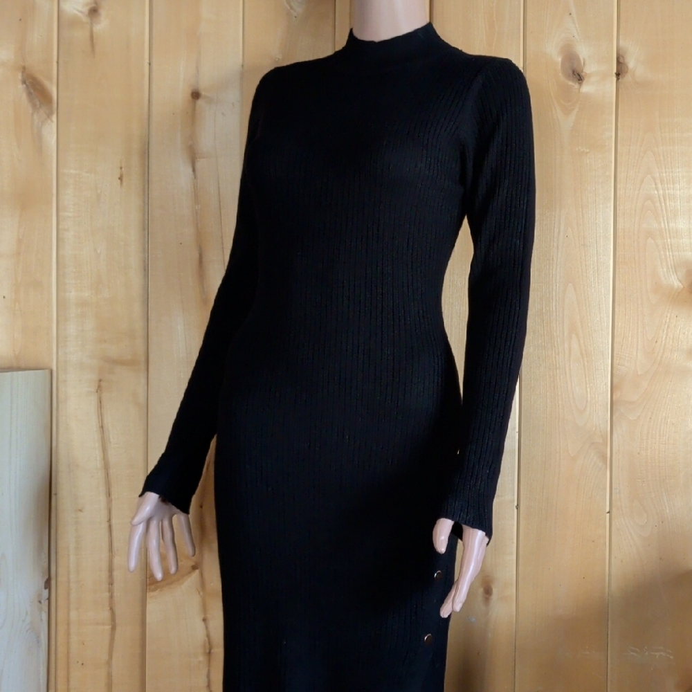 Black Ribbed Sweater Dress